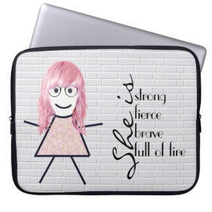 Capa Para Notebook Stick Girl com cabelo e citação Inspiracional 