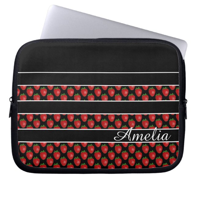 Capa Para Notebook Strawberry Stripes Black Personalizado (Frente)