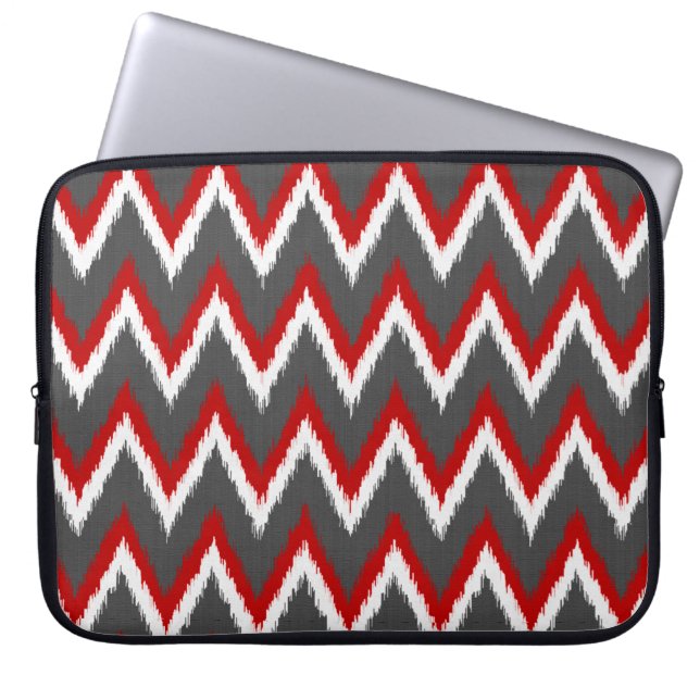 Capa Para Notebook Stripes Ikat Chevron - Vermelho, Branco e Cinzas / (Frente)