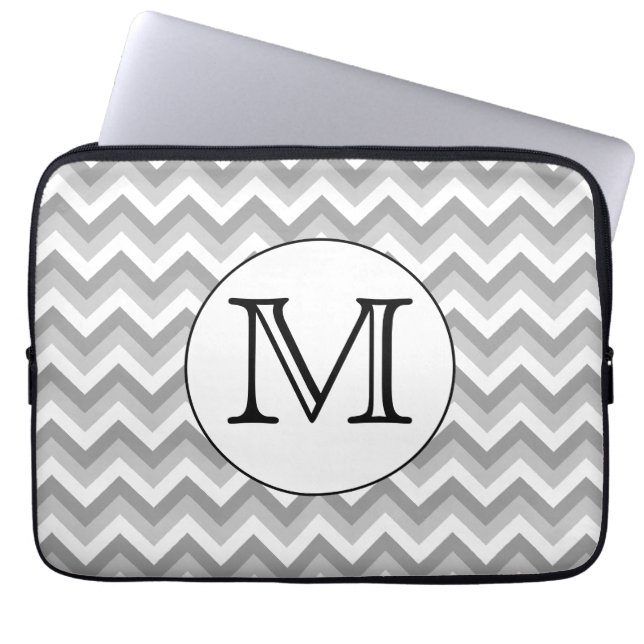 Capa Para Notebook Sua Carta. Cinza Zigzag Pattern Monograma. (Frente)