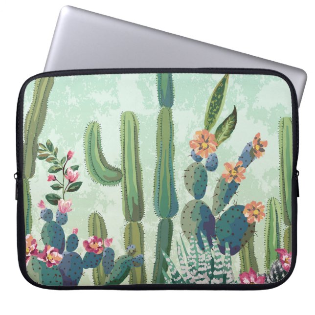 Capa Para Notebook Suculentes Bonitos: Padrão Vintage Cactus (Frente)