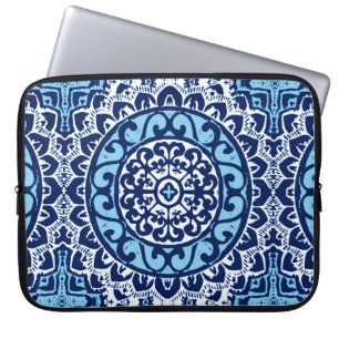 Capa Para Notebook Sudoeste do Sol Mandala Batik, Marinho Azul e Bran