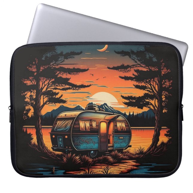 Capa Para Notebook Sunset Camper pelo lago (Frente)