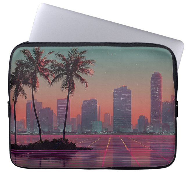 Capa Para Notebook Sunset de paisagem digital de onda digital retrora (Frente)