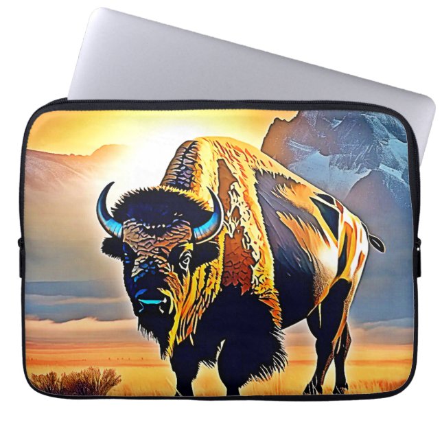 Capa Para Notebook Sunset Mountain Bison Art Design (Frente)