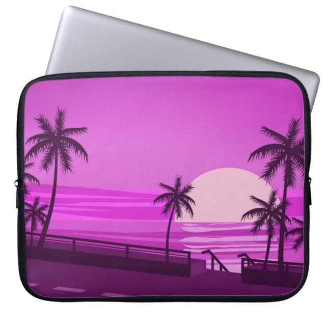 Capa Para Notebook Sunset, oceano, noite, palmeiras, orla marítima,   (Frente)