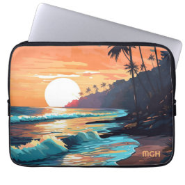Capa Para Notebook Sunset Tropical Beach do Monograma personalizado