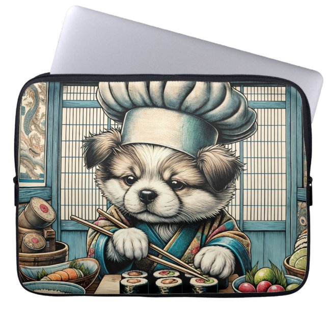 Capa Para Notebook Sushi Chef Puppy Adorável (Frente)