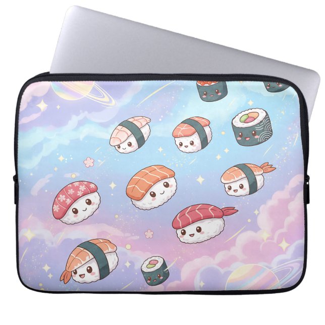 Capa Para Notebook Sushi Flying in Pastel Galaxy Sky (Frente)