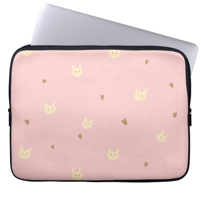 Capa Para Notebook Sweet Bunny & Hearts Seamless Pattern – Cute Pink  (Frente)