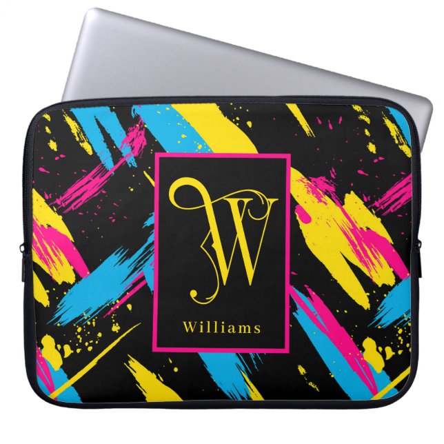 Capa Para Notebook Swooshes de Cores Vibrantes Monograma, Sobrenome  (Frente)
