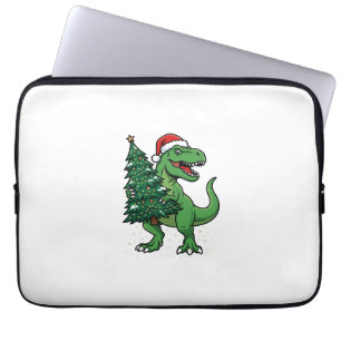 Capa Para Notebook T-Rex de Natal Carregando Árvore de Natal