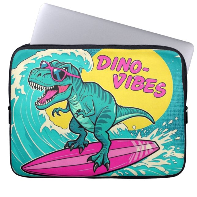 Capa Para Notebook T-Rex vestindo óculos de sol e cavalgando um néon  (Frente)