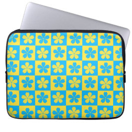 Capa Para Notebook Tabuleiro xadrez floral amarelo e azul