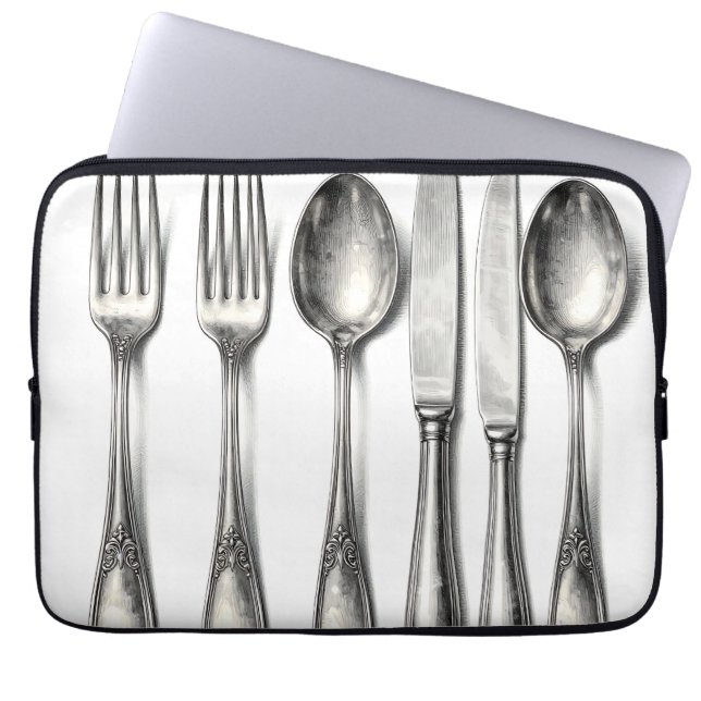 Capa Para Notebook Talheres de Prata Antigos para Cozinha  (Frente)