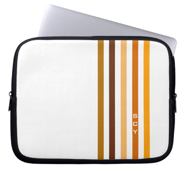 Capa Para Notebook Tan Brown Orange Vertical Stripes Monograma (Frente)