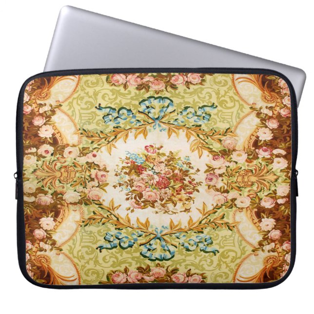 Capa Para Notebook Tapeçaria barroca vitoriana de rosa floral (Frente)