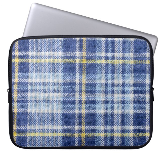 Capa Para Notebook Tartan Amarelo Azul: Xadrez Moda (Frente)