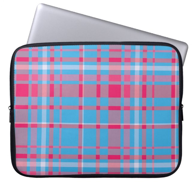Capa Para Notebook Tartan azul e vermelho (Frente)