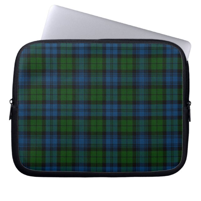 Capa Para Notebook Tartan Clan Campbell Xadrez Militar Verde Azul (Frente)