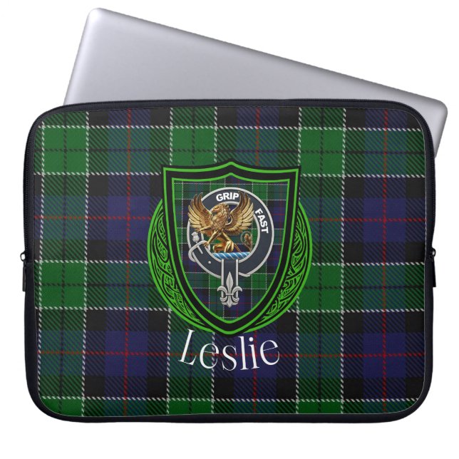 Capa Para Notebook Tartan e Brasão do Clã Escocês Leslie (Frente)