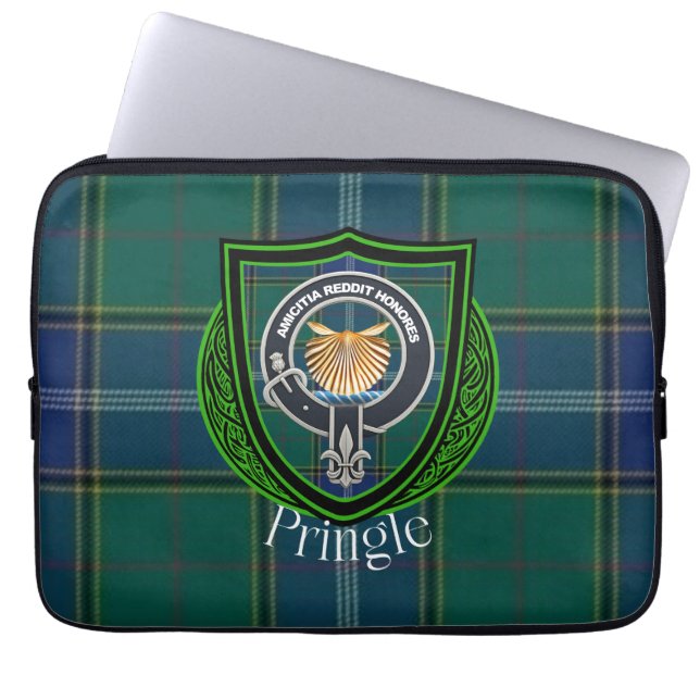 Capa Para Notebook Tartan e Brasão do Clã Escocês Pringle (Frente)