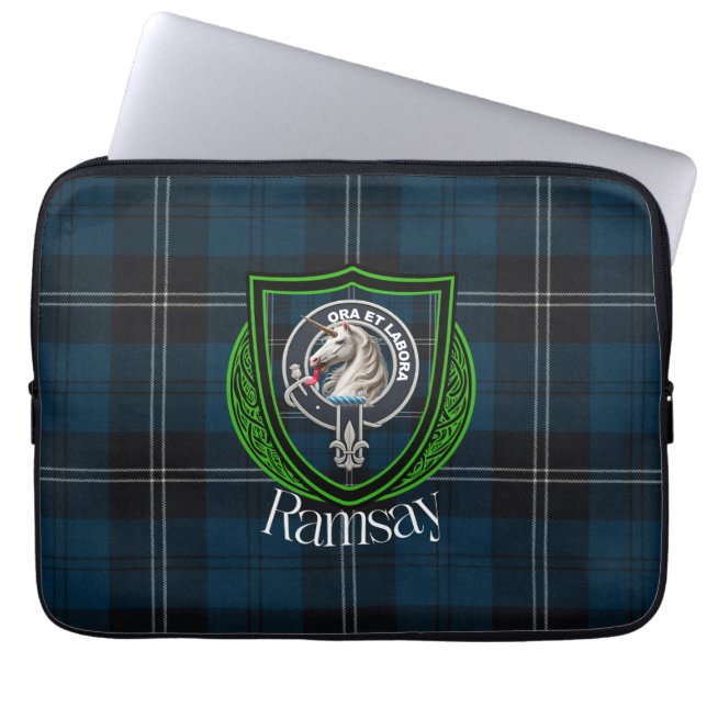 Capa Para Notebook Tartan e Brasão do Clã Escocês Ramsay  (Frente)