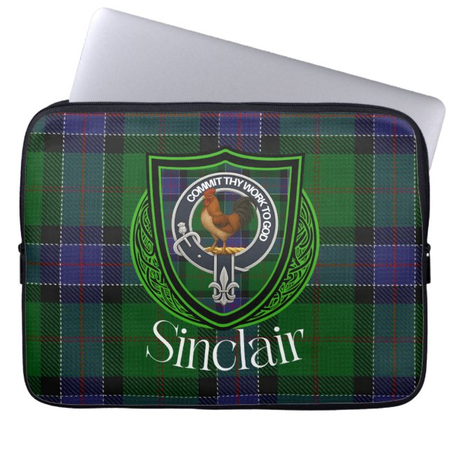 Capa Para Notebook Tartan e Brasão do Clã Escocês Sinclair  (Frente)