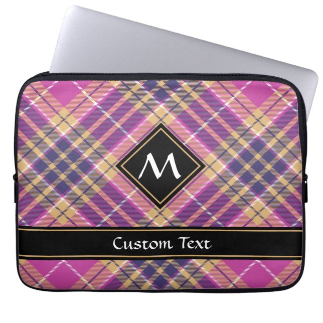 Capa Para Notebook Tartan rosa, Dourado e azul (Frente)