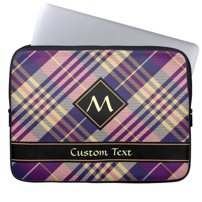 Capa Para Notebook Tartan roxo, Dourado e azul (Frente)