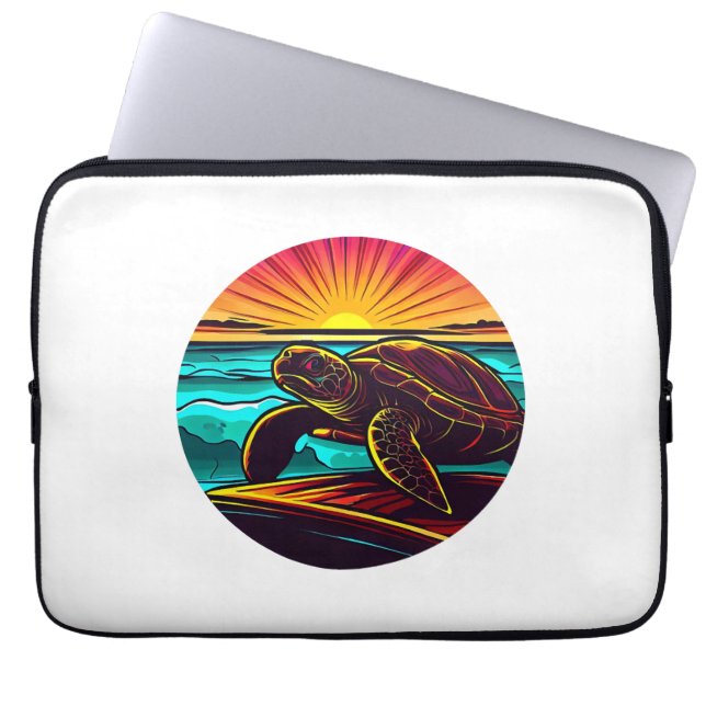 Capa Para Notebook Tartaruga ao pôr do sol, Inspiradora Design (Frente)
