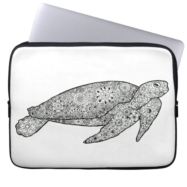 Capa Para Notebook Tartaruga de mar floral artística ilustrada mão (Frente)