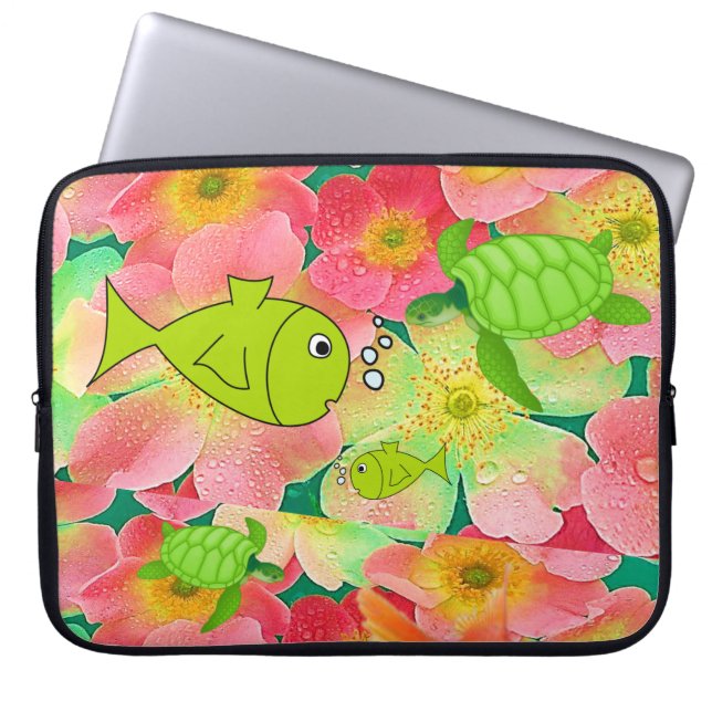 Capa Para Notebook Tartaruga Floral bolsa de laptop (Frente)