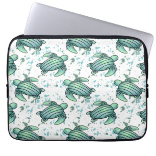 Capa Para Notebook tartaruga marinha em aquarela padrão verde azul an