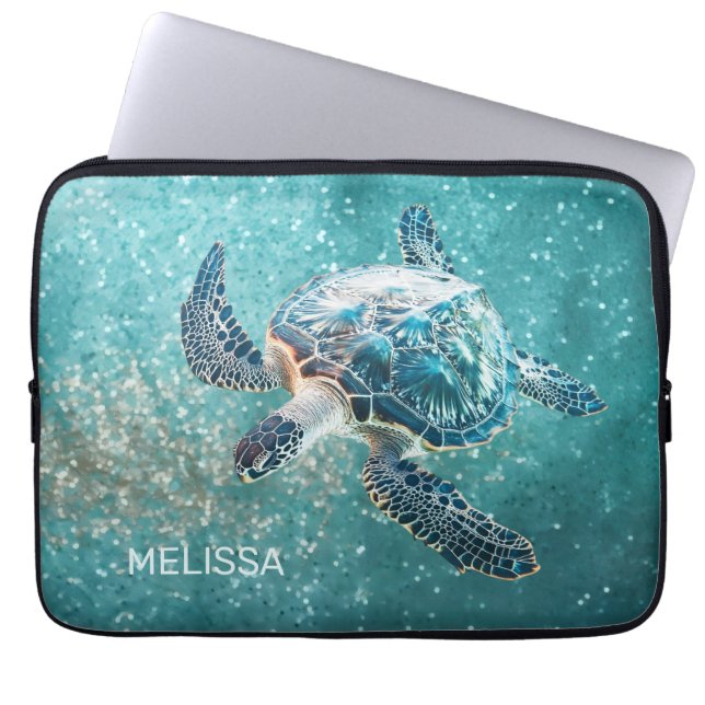 Capa Para Notebook Tartaruga Marinha Turquesa Brilhante | Costa (Frente)
