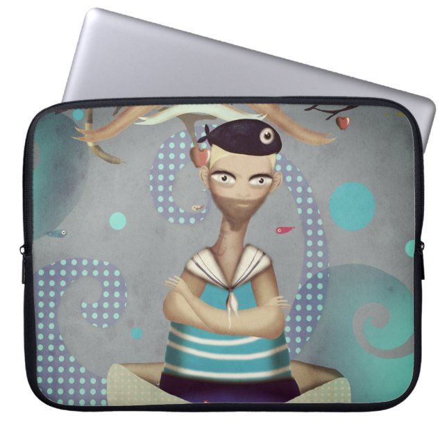 Capa Para Notebook Tatuagem de marinheiro faz ondas mar explorando o  (Frente)
