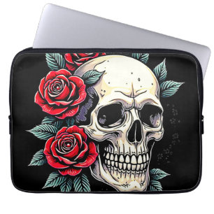 Capa Para Notebook Tatuagem de Rosas do crânio