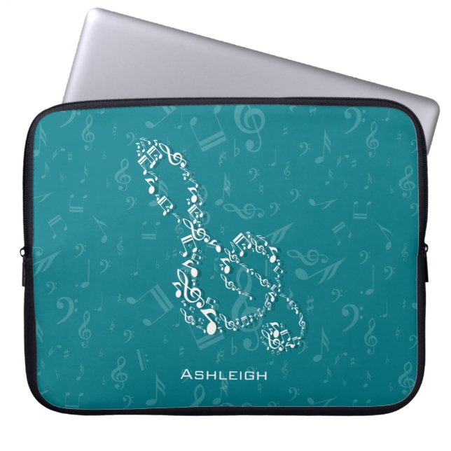 Capa Para Notebook Teal and White Treble Clef Music Notes (Frente)
