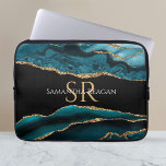 Capa Para Notebook Teal Black e Dourado Agate, DIY Name & Monograma V<br><div class="desc">Um design de Tendy de Teal,  Black e Dourado Agate. Personalize seu nome,  iniciais ou mensagem em texto em ouro e branco. Versão 2.</div>