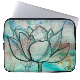 Capa Para Notebook Teal Blue Watercolor Flor Elegante Artsy Lotus