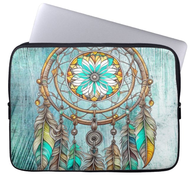 Capa Para Notebook Teal Dreamcatcher Mystical Boho Feenas e Miçangas (Frente)