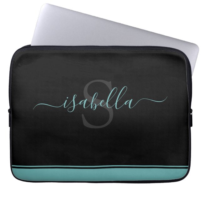 Capa Para Notebook Teal Elegante Monograma (Frente)