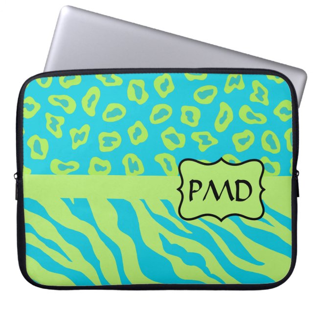Capa Para Notebook Teal, Limão Greem Zebra e Chita Personalizado (Frente)