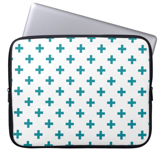 Capa Para Notebook Teal polka cruza em branco (Frente)
