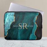 Capa Para Notebook Teal, Preto e Agato Dourado, Nome do DIA e Monogra<br><div class="desc">Ágata lacrimogênea,  preta e Dourada,  nome do filme e monograma Um design de tendência de Teal,  Preto e Agato Dourado. Personalize seu nome,  iniciais ou mensagem em texto em ouro e branco.</div>