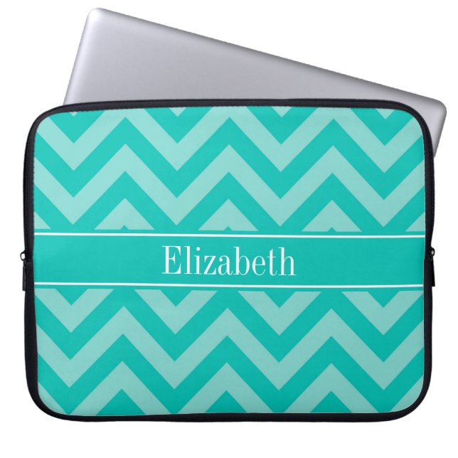 Capa Para Notebook Teal Turquoise LG Chevron Nome Teal Monograma (Frente)