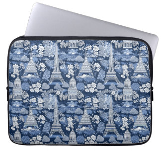 Capa Para Notebook Tecido com padrão de Toile Azul Parisiense