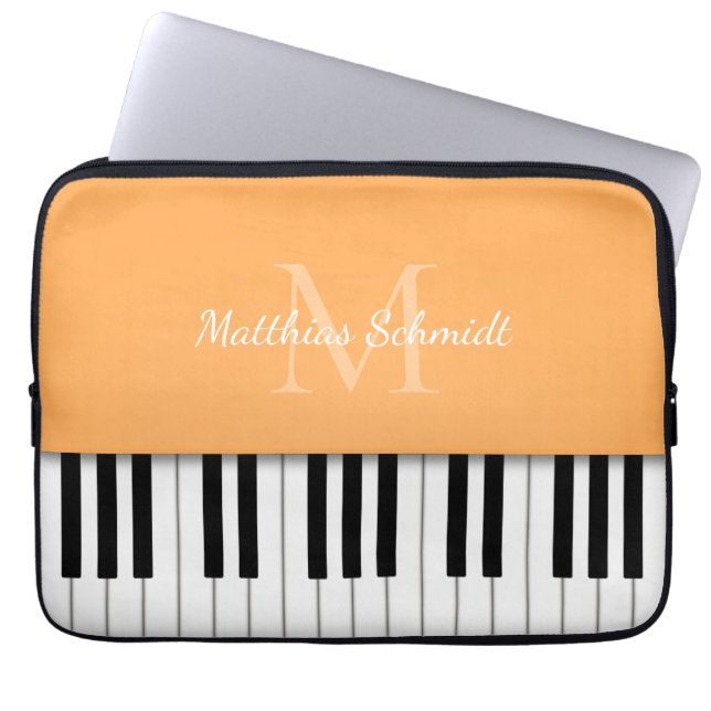 Capa Para Notebook Teclado Piano Laranja Personalizado Monograma (Frente)
