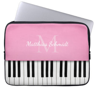 Capa Para Notebook Teclado Piano Monograma Personalizado Rosa