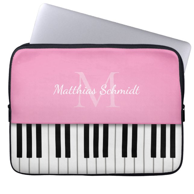 Capa Para Notebook Teclado Piano Monograma Personalizado Rosa (Frente)